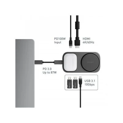 Energea Widock Plus, 7 In 1  Usb-C 3.1 Dock With Qi2 Charging - Gunmetal